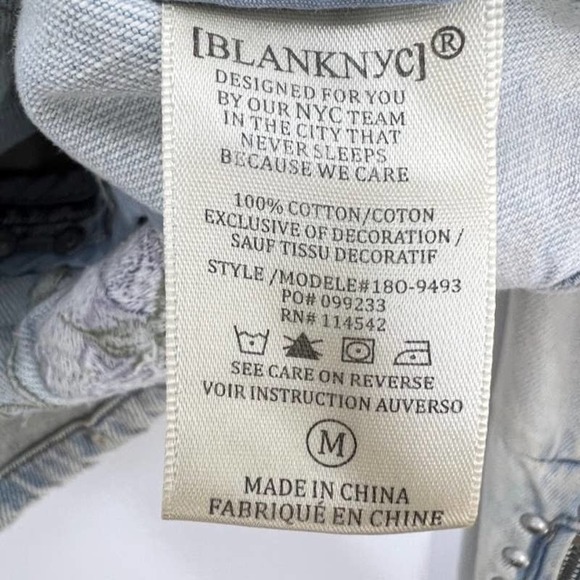 Blank NYC M The Sitting Pretty Embroidered Denim Moto Jacket Floral - Picture 5 of 6